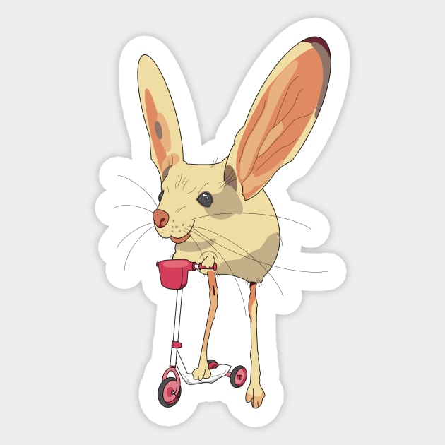 Jerboa rodent mouse riding a pink scooter Sticker by Fruit Tee